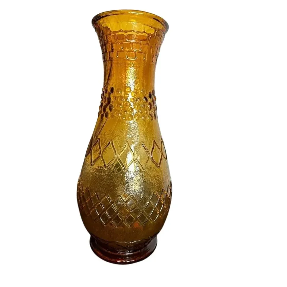 Amber Vase Vintage Large Bubble Double Diamond Design Retro 12